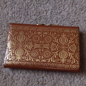 Brown and Gold Patterned Clutch